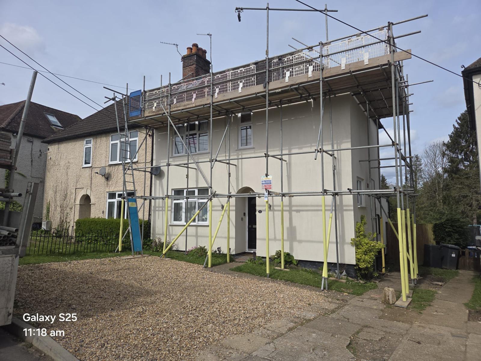 Domestic scaffolding erected by ATC Scaffolding around a house for roofing and exterior works
